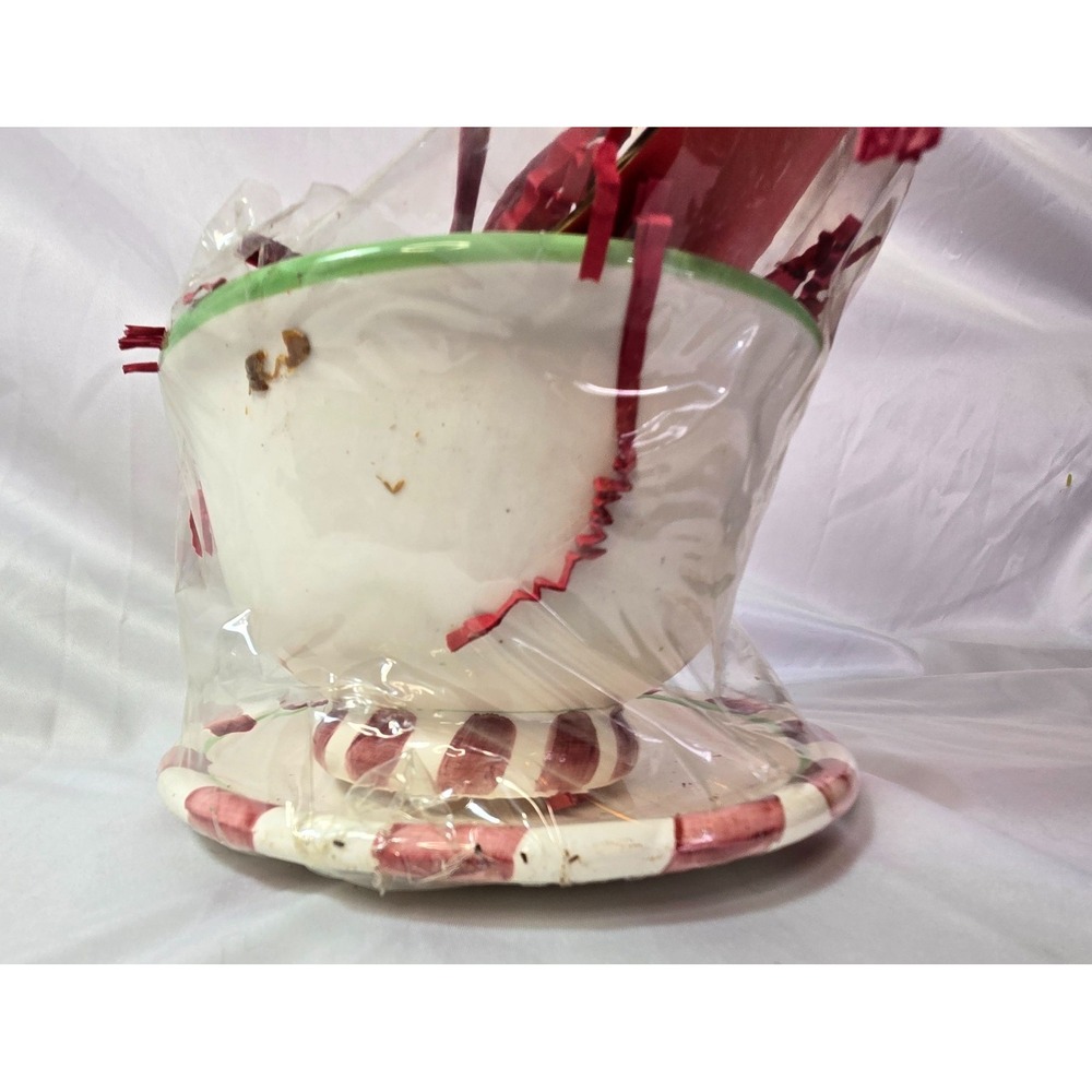Christmas Candy Cane Jumbo Coffee Mug 6" D 4" H and Saucer 8" D New Sealed - Picture 11 of 15